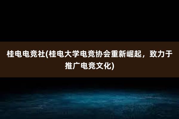 桂电电竞社(桂电大学电竞协会重新崛起，致力于推广电竞文化)