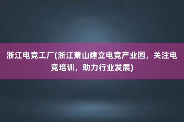 浙江电竞工厂(浙江萧山建立电竞产业园，关注电竞培训，助力行业发展)