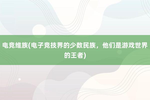 电竞维族(电子竞技界的少数民族，他们是游戏世界的王者)