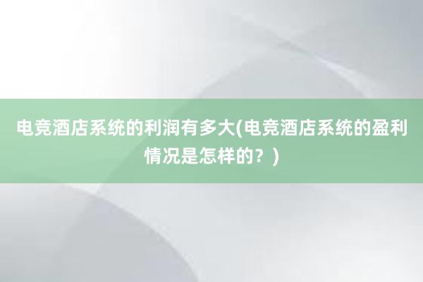 电竞酒店系统的利润有多大(电竞酒店系统的盈利情况是怎样的？)