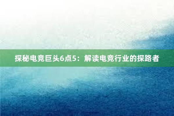 探秘电竞巨头6点5：解读电竞行业的探路者