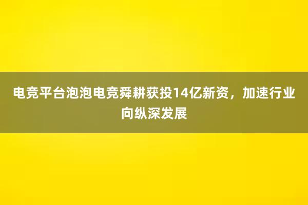 电竞平台泡泡电竞舜耕获投14亿新资，加速行业向纵深发展