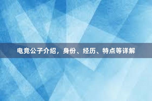 电竞公子介绍，身份、经历、特点等详解