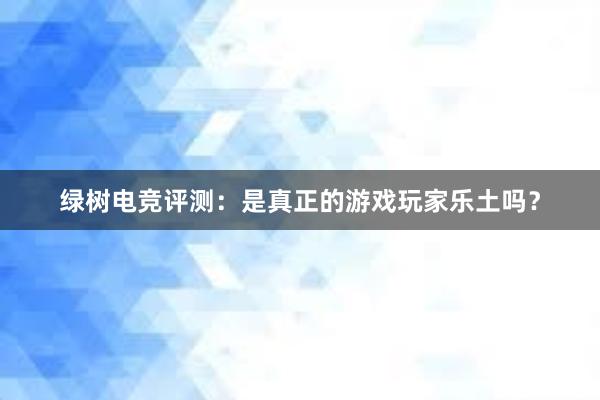 绿树电竞评测：是真正的游戏玩家乐土吗？